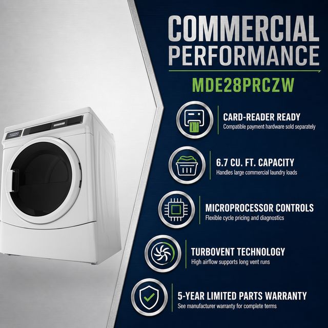 Maytag Commercial 6.7 Cu. Ft. Card-Reader-Ready Electric Front-Load Dryer - White-3