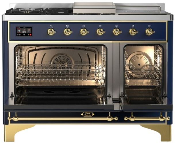 Ilve® Majestic III 48" Midnight Blue Pro Style Dual Fuel Natural Gas Range with French Top and Brass Trim-1
