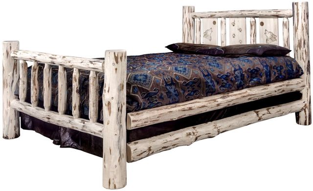 Montana Woodworks® Montana Collection Clear Lacquer Full Bed with Laser Engraved Wolf Design-2