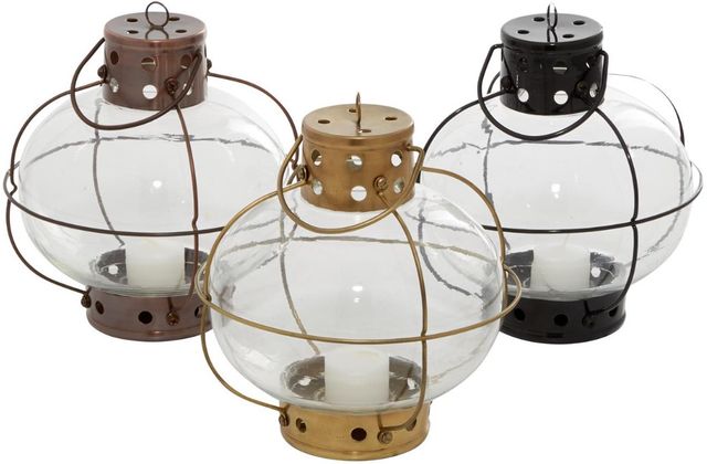 Deco Marche 3-Piece Multi Colored Glass Lantern Set-0