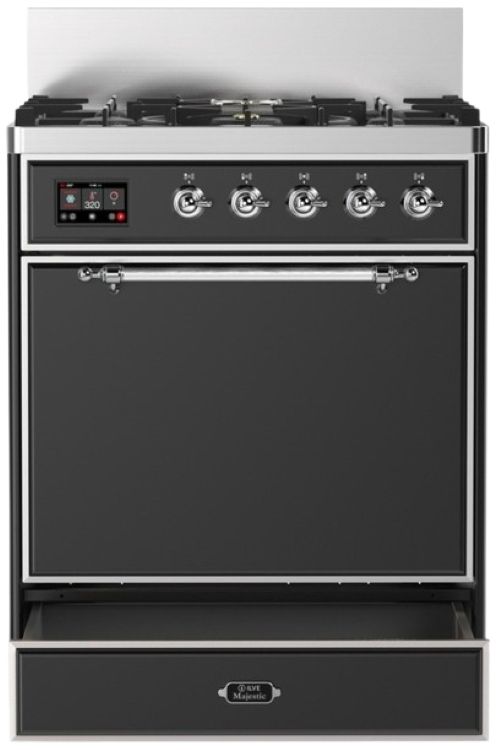 Ilve® Majestic III 30" Graphite Matte Pro Style Dual Fuel Liquid Propane Range with Solid Door and Chrome Trim-2