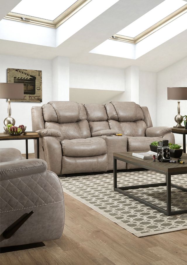 HomeStretch Daytona Mushroom Reclining Loveseat with Console-1