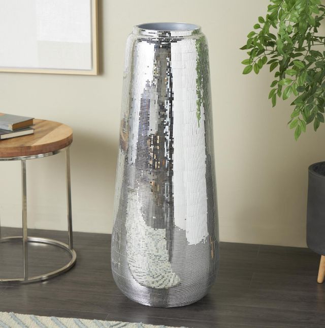 Deco Marche Silver 40" Fiberglass Mosaic Floor Decorative Vase-3