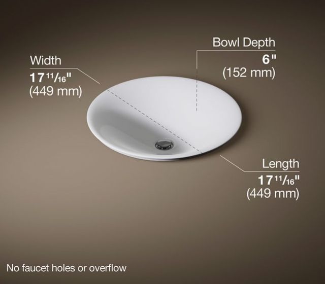 Kohler Carillon® White 17.5" Round Drop-In Bathroom Sink, No Overflow-3