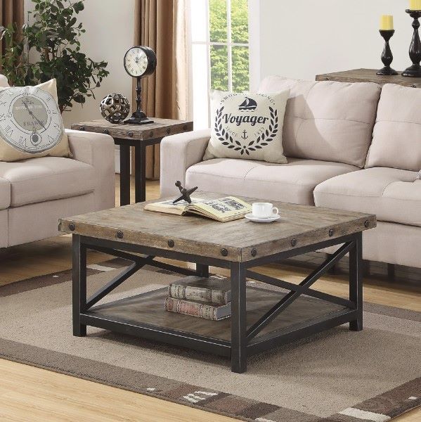Flexsteel® Carpenter Light Brown Coffee Table with Black Metal Frame-1