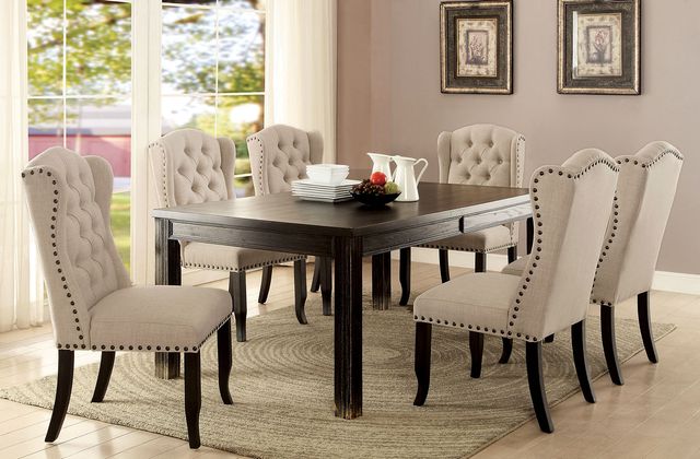 Furniture of America® Sania 7-Piece Antique Black/Beige Rectangular Dining Table Set-0