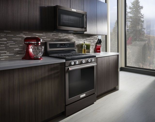 KitchenAid® 30" Black Stainless Steel Freestanding Gas Range-8