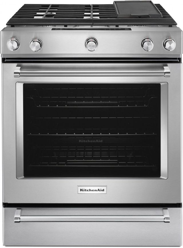 KitchenAid® 30" Stainless Steel Slide In Gas Range-0
