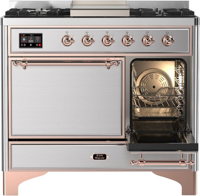 Ilve® Majestic III 40" Stainless Steel Pro Style Dual Fuel Liquid Propane Range with Solid Door and Copper Trim-3