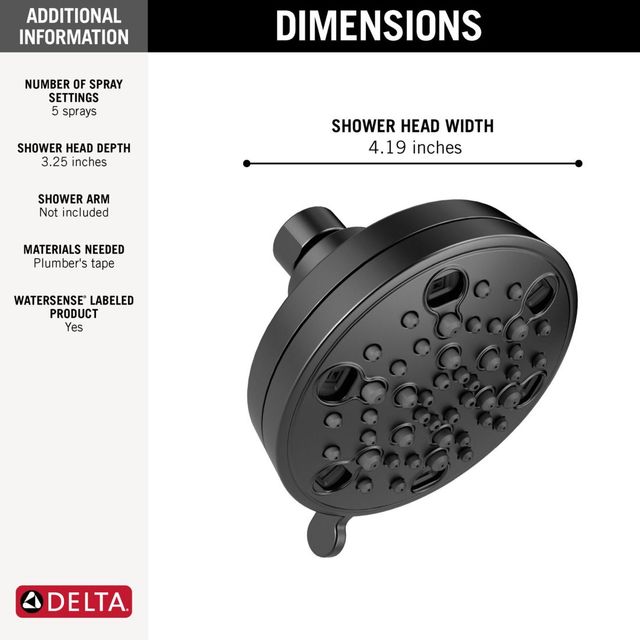 Delta Universal Showering Matte Black H2Okinetic® 5-Setting Contemporary Shower Head-3