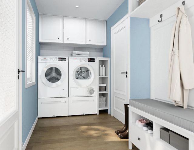 Bosch® 300 Series White Front Load Washer & Electric Dryer Laundry Pair-3