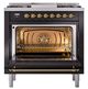 Ilve® Nostalgie II Noblesse 36'' Glossy Black Pro Style Dual Fuel Range with Brass Trim-1