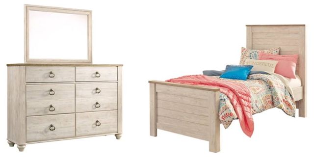 Signature Design by Ashley® Willowton 3-Piece Whitewash Twin Panel Bed Set-0