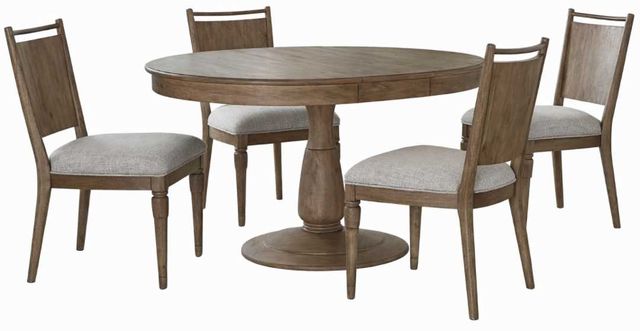 Liberty Furniture Hickory Grove 5-Piece Elliston Oatmeal/Heirloom Brown Pedestal Table Set-0