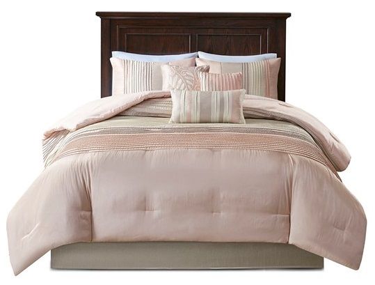 Olliix by Madison Park Amherst 7 Pieces Blush and Taupe Queen Comforter Set-0