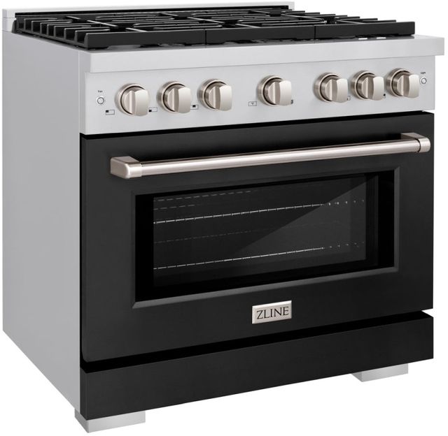 ZLINE 36" Stainless Steel Pro Style Gas Range with Black Matte Door-3