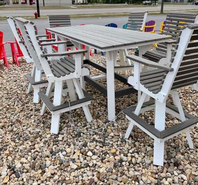 Creekside 7' Rectangle Bar Height Table with 6 Roll Back Swivel Bar Chairs, woodgrain-2