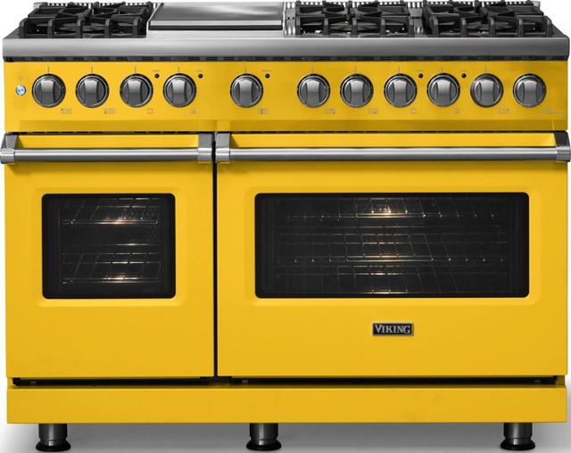 Viking® 5 Series 48" Daffodil Pro Style Dual Fuel (NG) Range with Polished Chrome Trim-2