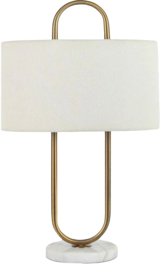 Decor-Rest® Furniture LTD Dotto Brushed Gold Metal/White Marble Table Lamp-0