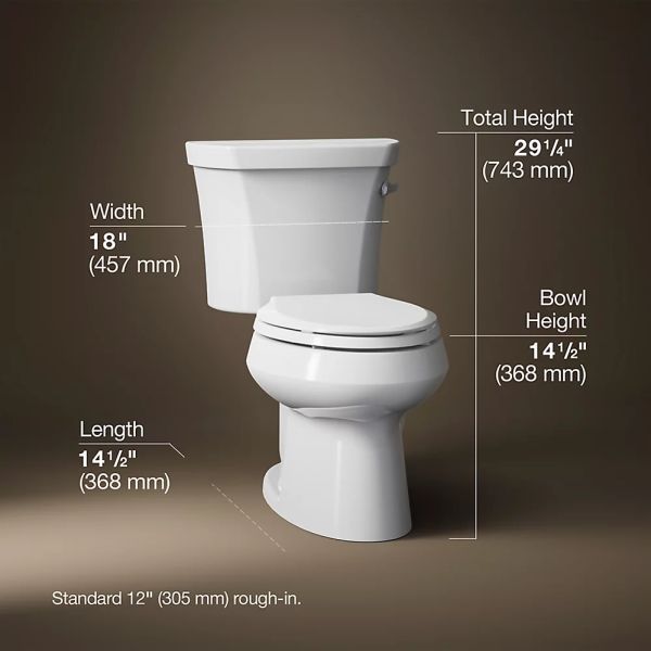 KOHLER® Wellworth® White 2-Piece 29" Elongated Right-Hand TripToilet, 1.28 Gpf with Insuliner® Tank Liner and Tank Cover Lock-4