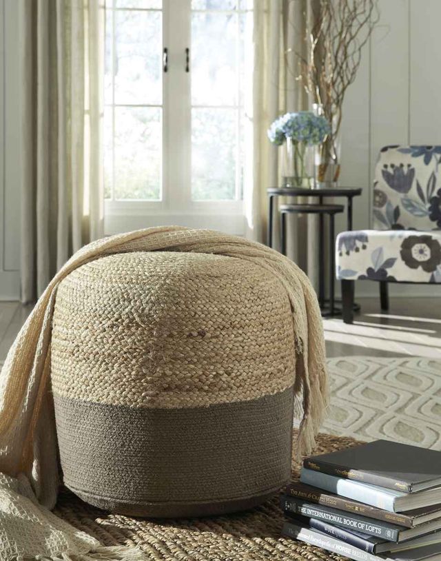 Signature Design by Ashley® Sweed Valley Natural/Charcoal Pouf-2