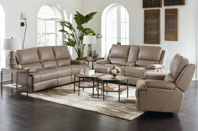 Bassett® Furniture Club Level Parsons Flax Leather Motion Sofa with Power -3