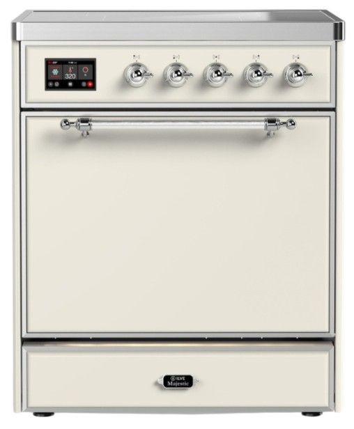 Ilve® Majestic III 30" Antique White Pro Style Induction Range with Solid Door and Chrome Trim-0