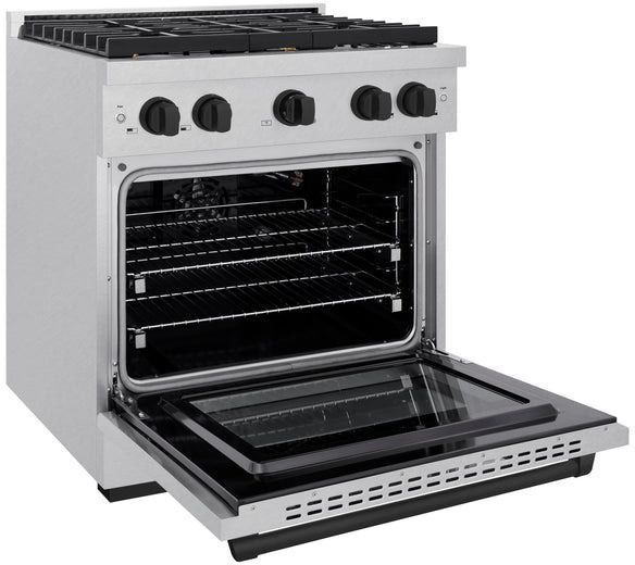 ZLINE Autograph Edition 30" Satin Stainless Steel Pro Style Gas Range with 4 Burner Cooktop and Matte Black Accents-3