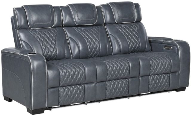 Homelegance® Apex Blue Double Power Reclining Sofa with Center Drop-Down Cup Holders-0