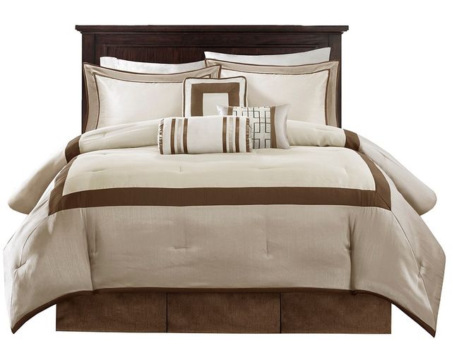 Olliix by Madison Park Genevieve 7 Piece Taupe and Brown King Comforter Set-0