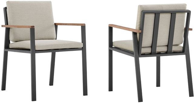 Armen Living Nofi 2-Piece Charcoal/Taupe Aluminum/Fabric Outdoor Dining Arm Chair Set-0