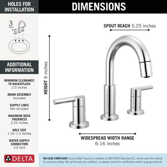 Delta Nicoli® Chrome 2-Handle Widespread Pull-Down Bathroom Faucet-1