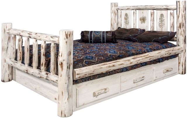 Montana Woodworks® Montana Collection Ready to Finish California King Storage Bed with Laser Engraved Pine Design-2
