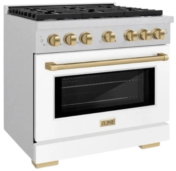ZLINE Autograph Edition 36" Satin Stainless Steel Pro Style Gas Range with White Matte Door-3