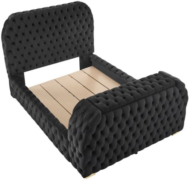 Crown Mark Natalia Black King Upholstered Panel Bed with Fireplace and  TV Lift-2