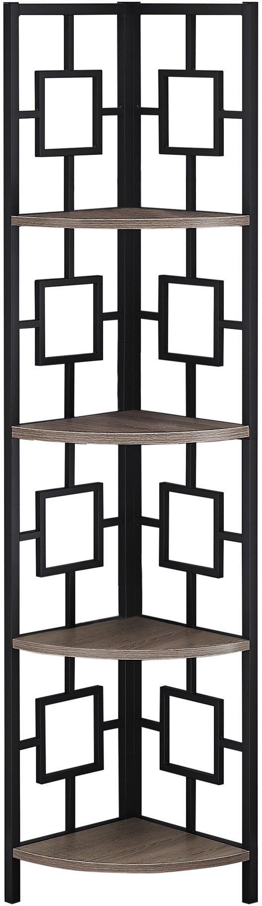 Monarch Specialties Inc. Dark Taupe 62" Black Metal Corner Etagere Bookcase-0