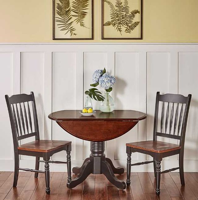 A-America® British Isles Antique Oak Dropleaf Dining Table with Black Base-2