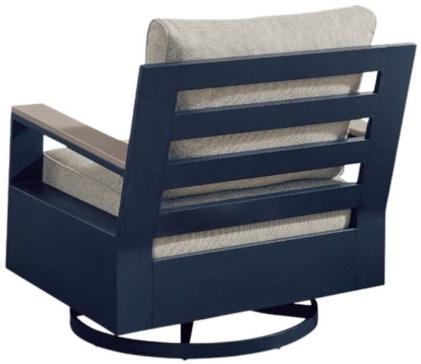 Signature Design by Ashley® Mabry Shores Driftwood/Navy Blue Aluminum/Fabric Outdoor Swivel Glider Chair-3
