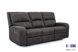 Cheers by Man Wah Charcoal Power Reclining Sofa with Power Headrest