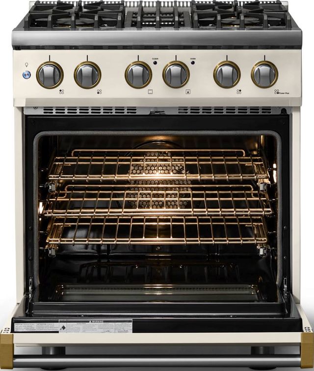 Viking® 5 Series 30" Pure White Pro Style Dual Fuel (NG) Range with Brushed Brass Trim-1