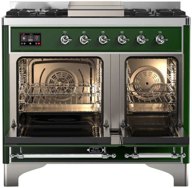 Ilve® Majestic III 40" Emerald Green Pro Style Dual Fuel Liquid Propane Range with Solid Door and Chrome Trim-1