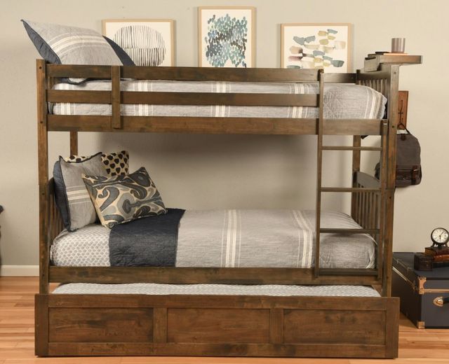 Kodiak Furniture Claire Rustic Walnut Twin Bunk Bed and Trundle Bed with Tray-1