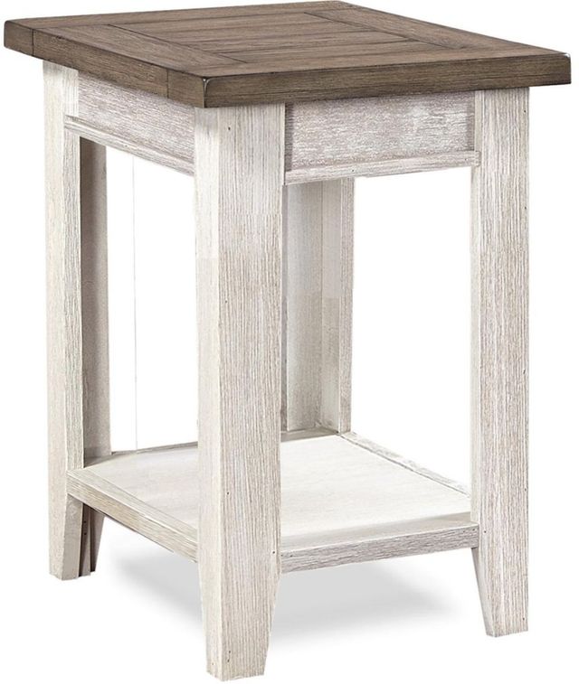 aspenhome® Eastport Drifted White Chairside Table with Brown Top -0