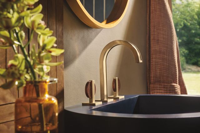 Brizo Frank Lloyd Wright® Brilliance® Luxe Gold®/Wood Widespread Lavatory Lunar Handle Kit-2