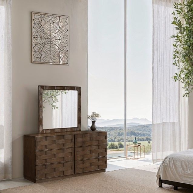 Meridian Furniture Weave Brown Mirror-3