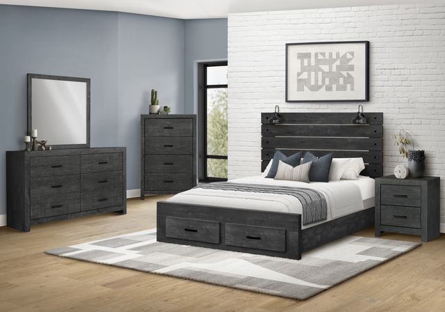 Monarch Specialties Inc. Graphite Grey Queen Panel Bed with 2 Lights-1