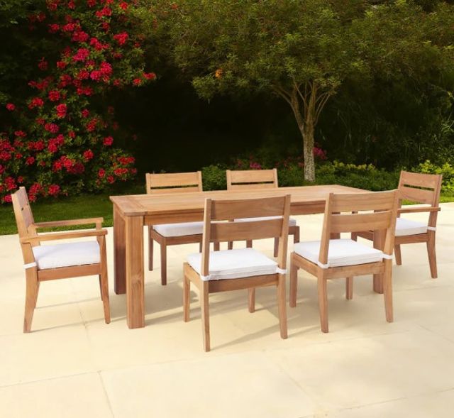 Linon Cannon 7-Piece Beige/Natural Fabric/Wooden Outdoor Dining Set-2
