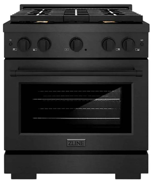 ZLINE Paramount 30" Black Satin Stainless Steel Gas Range with 4 Brass Burners and Convection Gas Oven with Black Matte Accent-0