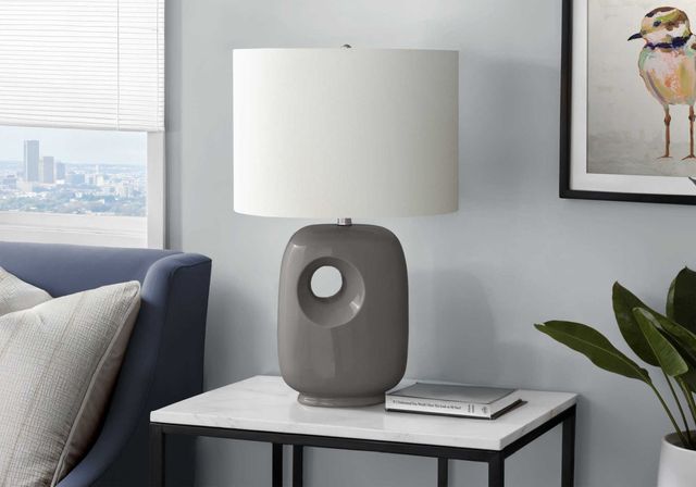 Monarch Specialties Inc. Grey Ceramic Table Lamp with Ivory Shade-2
