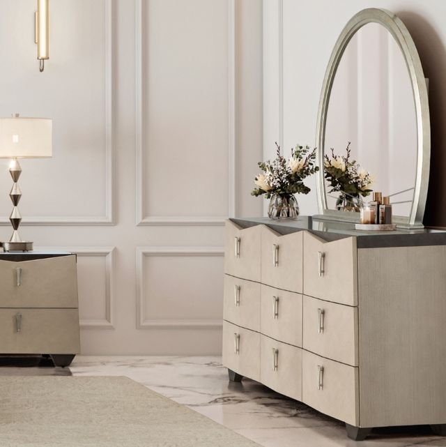 Michael Amini® Fantosini Silver Leaf Dresser with Mirror-1